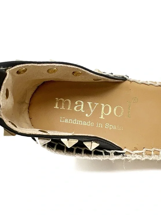 Maypol Studded Leather Wedge Espadrilles Size 39/ Black Leather Gold Studs - Picture 10 of 11